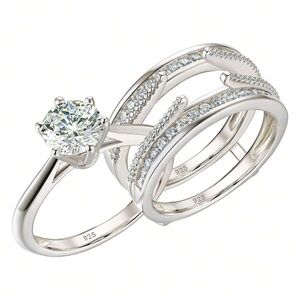 NWT-Vintage Cathedral Wedding Band Enhancer Set .925 Sterling Silver.